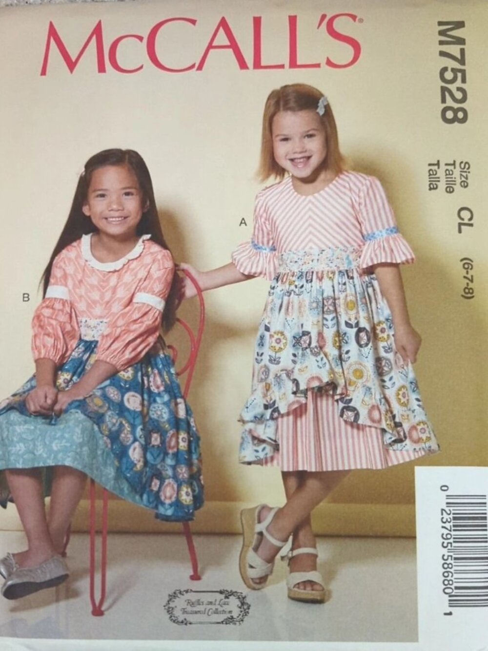MCCALLS M7528 Children's/Girls' Back-Button, Layered-Skirt Dresses (SIZE 2-5)